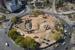 AÉREO. La obra del nudo vial de Plaza España vista desde el aire. (La Voz/Archivo)
